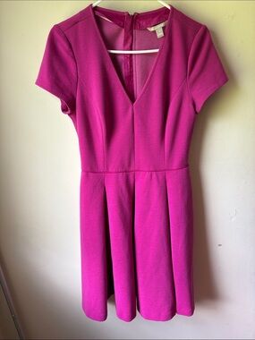 Banana Republic Fuchsia V-Neck Short Sleeve Fit & Flare Dress
